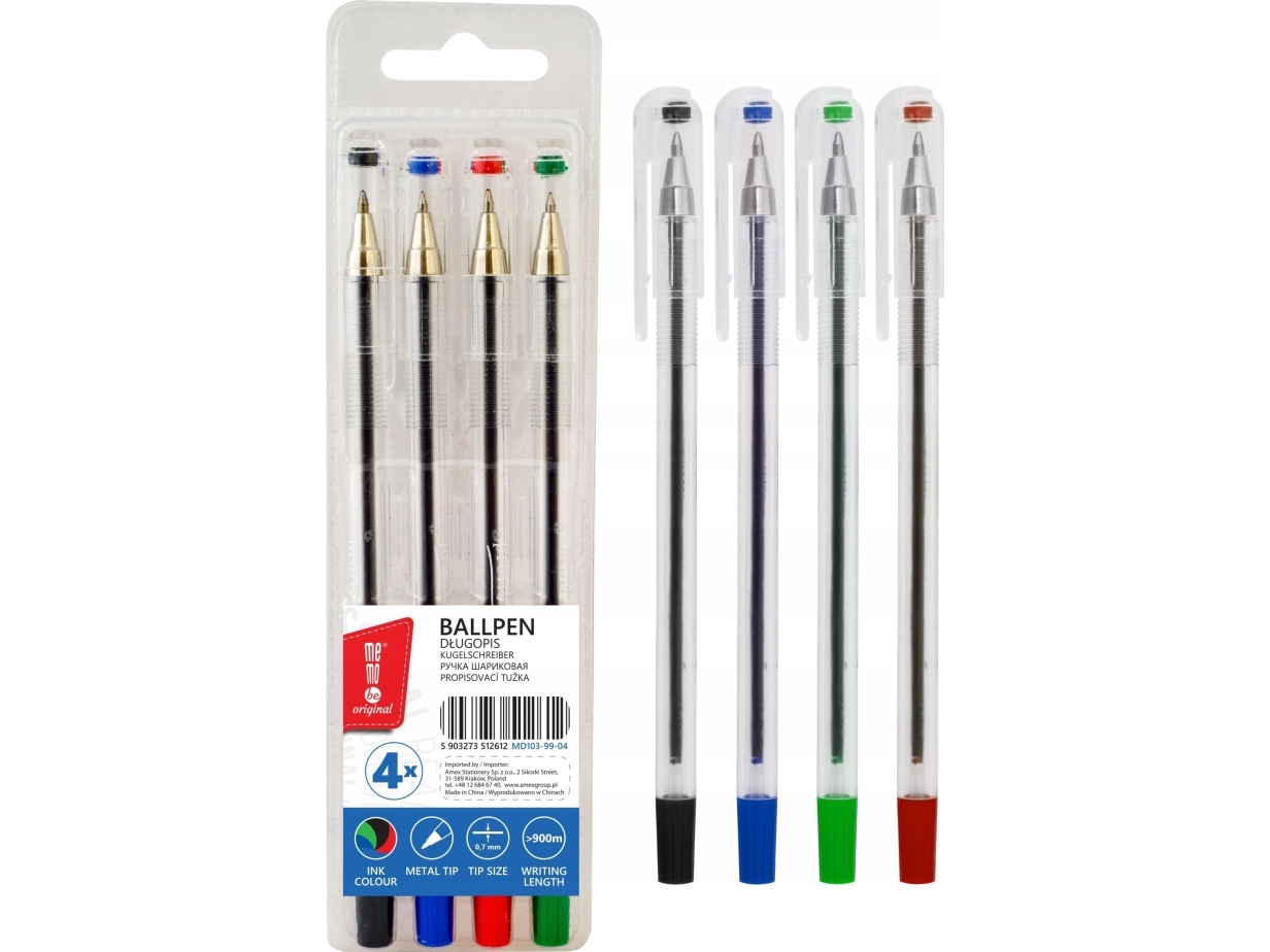 MemoBe Office kulspetspenna 0,7mm 4 färger MemoBe | Skrivredskap - Kulspetspennor & Reservoarpennor - Skrivbordspenn | GameStuff