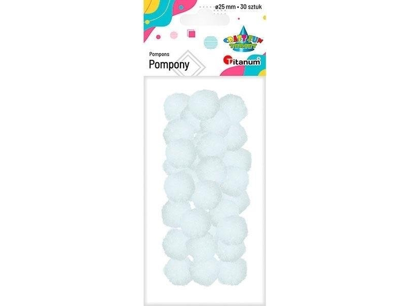 Titanum Polyester pomponger 25mm vit 30st | Papper & Emballage - Förpackning - Garn & Resårer | GameStuff