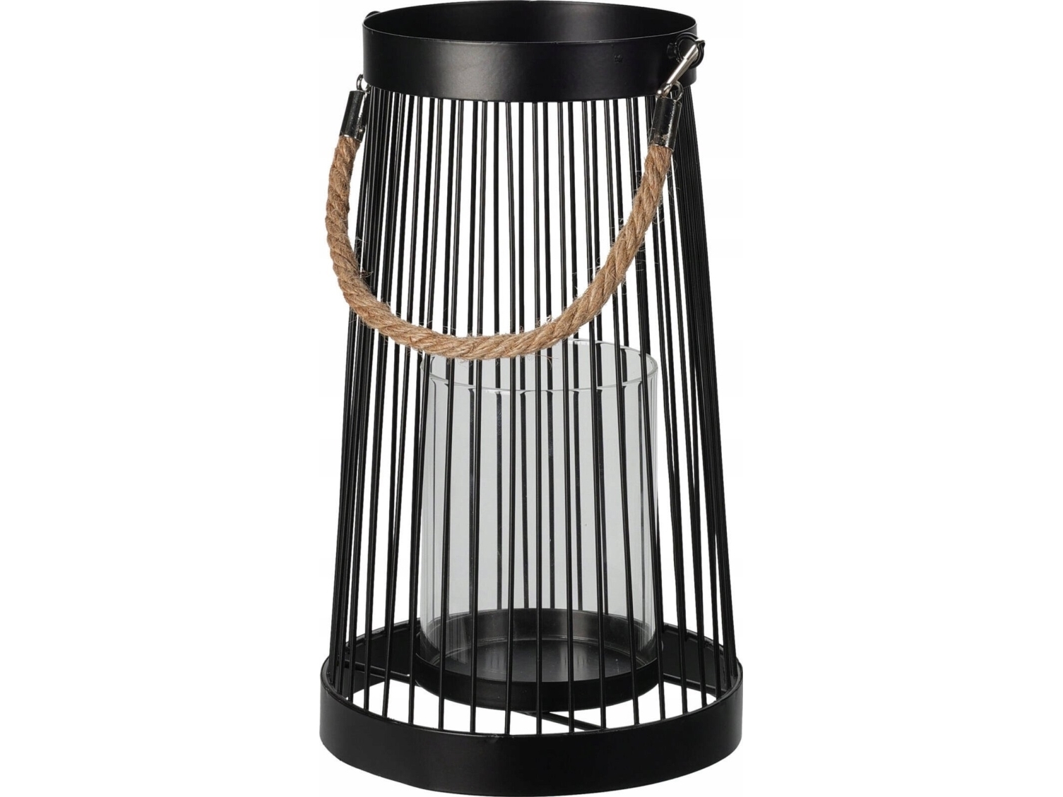 Home Styling Collection Lampion Metalowy Czarny, Uchwyt Ze Sznurka
