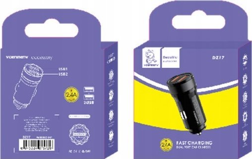 Vega Car Charger 2.4A Black Denmen 2400Ma Dual 2Xusb Dz17&Gt