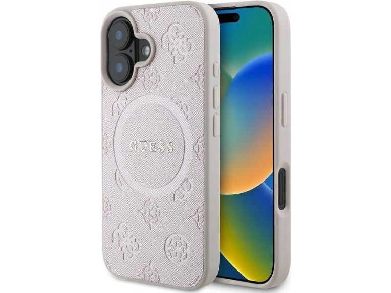Guess Saffiano Peony Classic Logo Magsafe Iphone 16-Etui - Pink