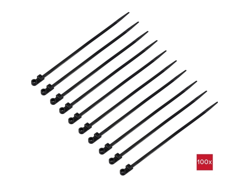 TRU COMPONENTS TC-12814208 Kabelbinder 200 mm 4.8 mm Sort Med skruesokkel, UV-vejrbestandig 100 stk