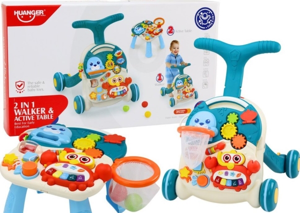 LeanToys pædagogisk klapvogn 2-i-1 interaktivt panel blå