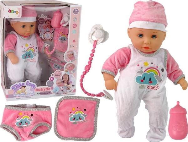 Leantoys Baby Puppe Ton Schnuller Lätzchen Rosa Weiß Wolke Pyjamas