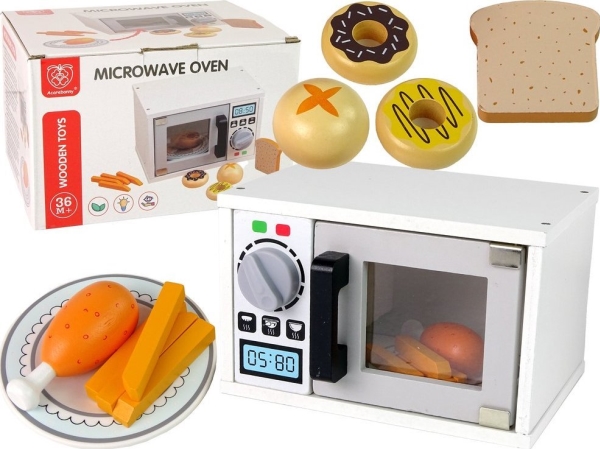 LeanToys Trä Mikrovågsugn Spis Mikrovågsugn Mat Vit | Leksaker - Rollek - Leksakskök och mat | GameStuff