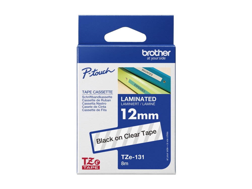Brother Tze-131 - Standard Klæbemiddel - Sort På Klart - Rulle (1,2 Cm X 8 M) 1 Kassette Lamineret Bånd - For Brother Pt-D210, D600, H110 P-Touch