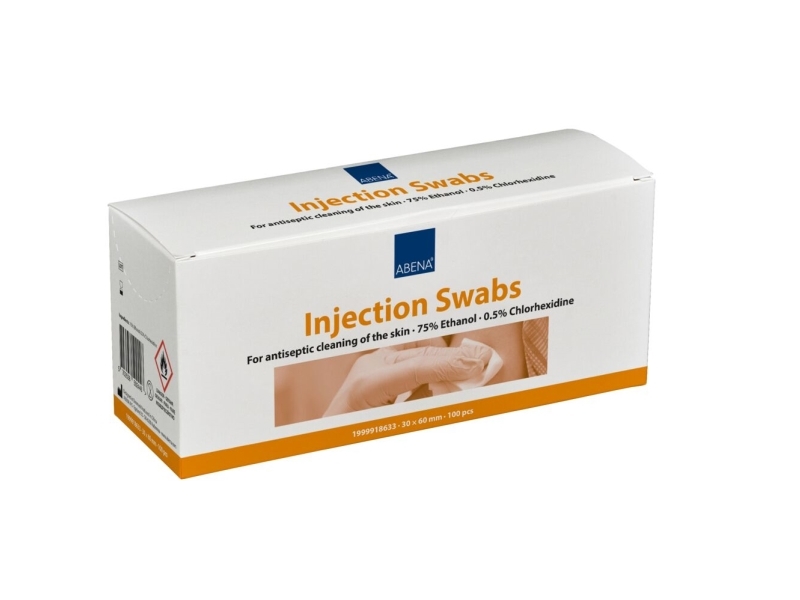 Injektionsserviet, Abena, 3X6cm, 75% Ethanol, 0.5% Klorhexidin, Enkeltpakket