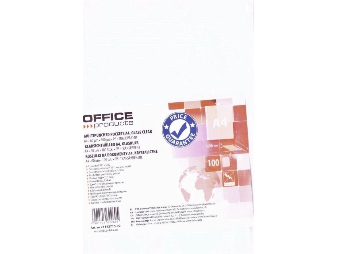 Office Products dokumentfickor OFFICE PRODUCTS, PP, A4, crystal, 60 mikr., 100 st | Fickor och skydd | GameStuff