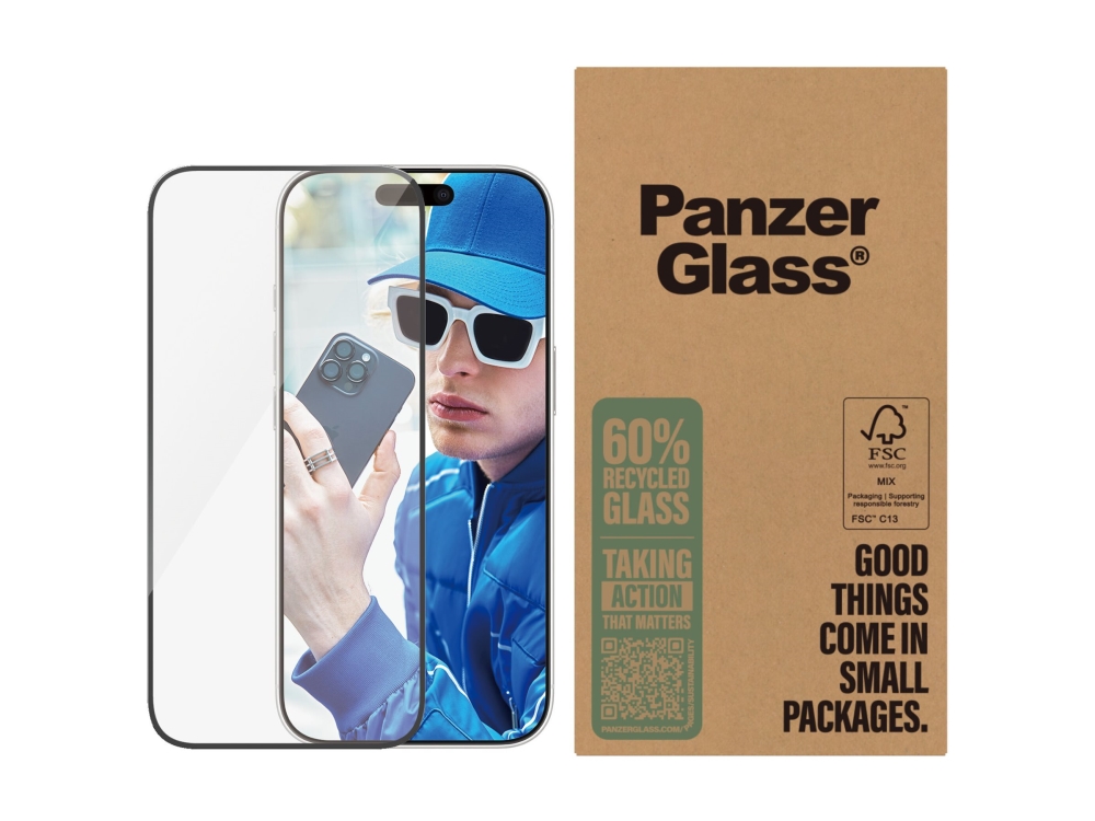 PanzerGlass - Skærmbeskytter for mobiltelefon - ultrabred pasform - glas - rammefarve sort