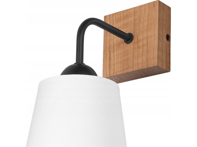 Wandleuchte Lamkur Lamkur Lula 47614 Boho Wandleuchte Aus Holzmaterial Mit Stoff-Schirm 1X60w E27 Weiß/Holz