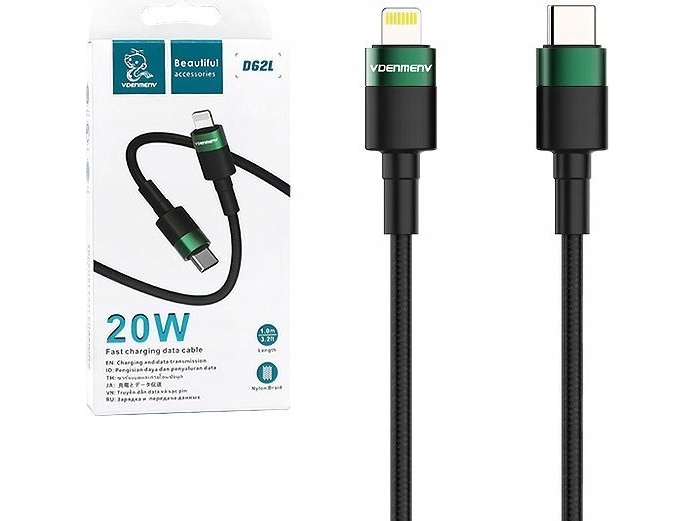 Kabel Usb Denmen Kabel Usb Typ-C Do Iphone Pd Usb-C 3,6A Denmen Czarny Oplot 1M D62 20W