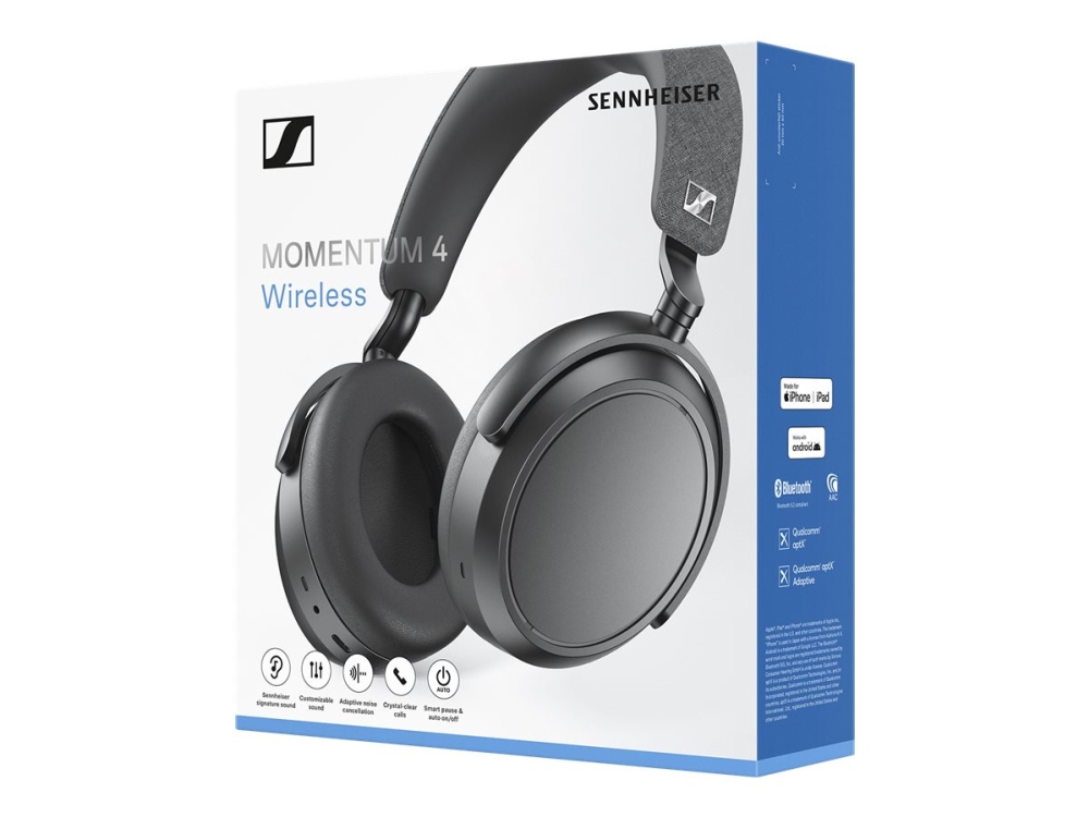 Sennheiser Momentum 4 Hovedtelefoner Med Mik. Fuld Størrelse Bluetooth Trådløs Kablet Aktiv Støjfjerning 2 5 Mm Jackstik Usb C Sort