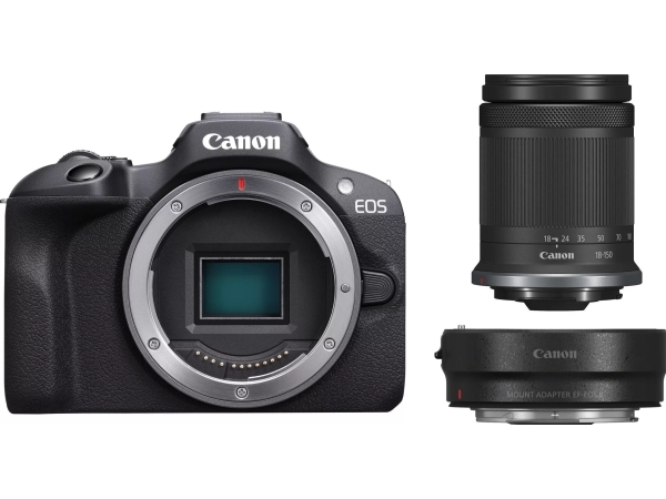 Canon EOS R100 + RF-S 18-150mm F3.5-6.3 IS STM + monteringsadapter EF-EOS R