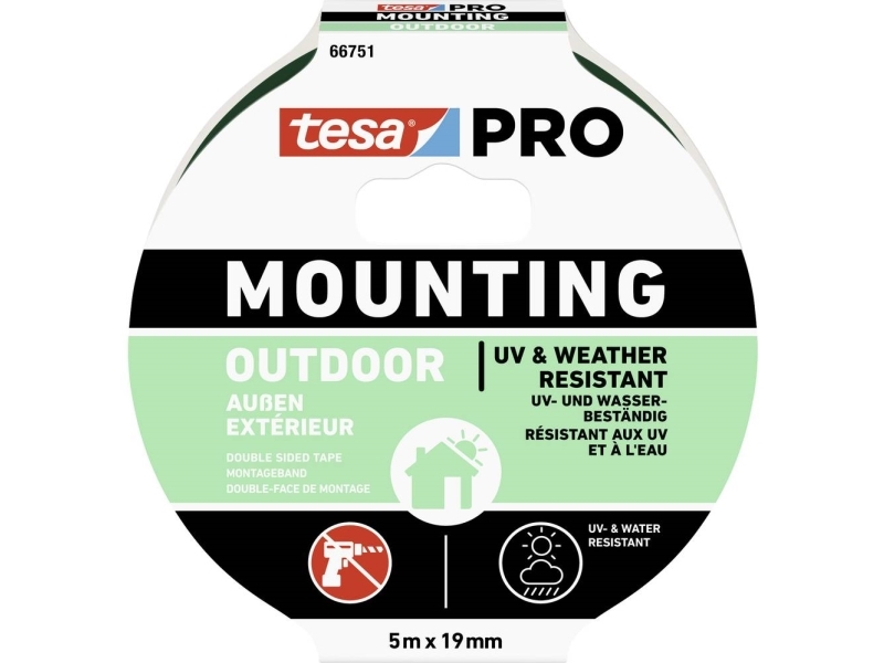 tesa Mounting PRO Outdoor 66751-00001-00 Kiinnitysteippi läpinäkyvä (L x S) 5 m x 19 mm 1 kpl 1 kpl