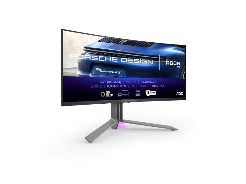 Aoc Porsche Pd34, 86,4 Cm (34"), 3440 X 1440 Pixel, Wide Quad Hd, Qdoled, 0,03 Ms, Sort