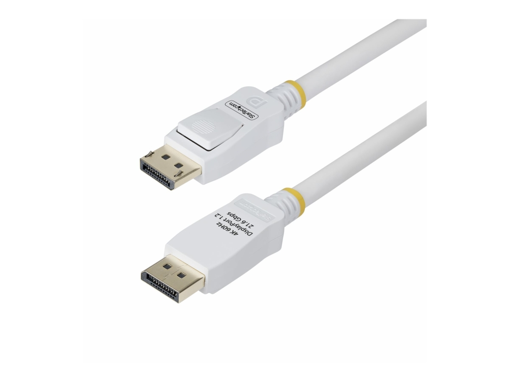 StarTech 6ft White VESA Certified DisplayPort 1.2 Cable with Latches - DisplayPort kabel - DisplayPort (han) haspet til DisplayPort (han) haspet - DisplayPort 1.2 - 1.8 m - halogenfri, passivt, 4K60 Hz support, 1080p support 240 Hz, 2K144 Hz support - hvid