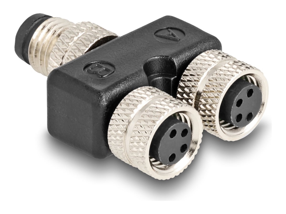 Delock - Netværk-Splitter - 4 Pin M8 (Han) Til 4 Pin M8 (Hun) - A-Kodet - Sort