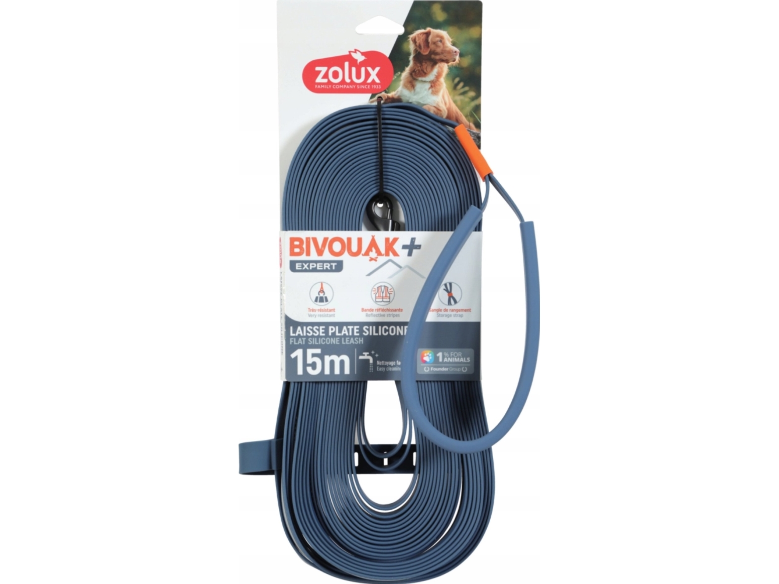 Zolux Flache Hundeleine Silikon Bivouak Blau 15 M