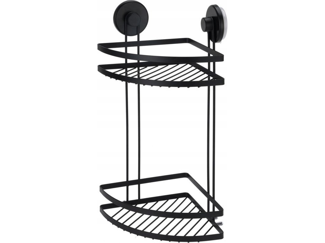 Bathroom Solutions Badeværelseshylde til bruser, to niveauer, med sugekopper, sort, 25 x 18 x 37 cm