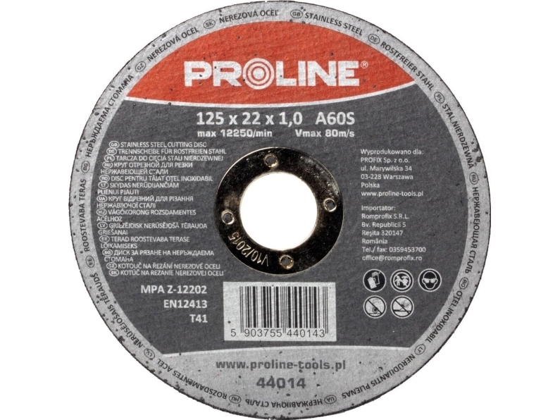 Pro-Line skæreskiver i stål T41.125X1.2X22A60S PROLINE 10 SHEET