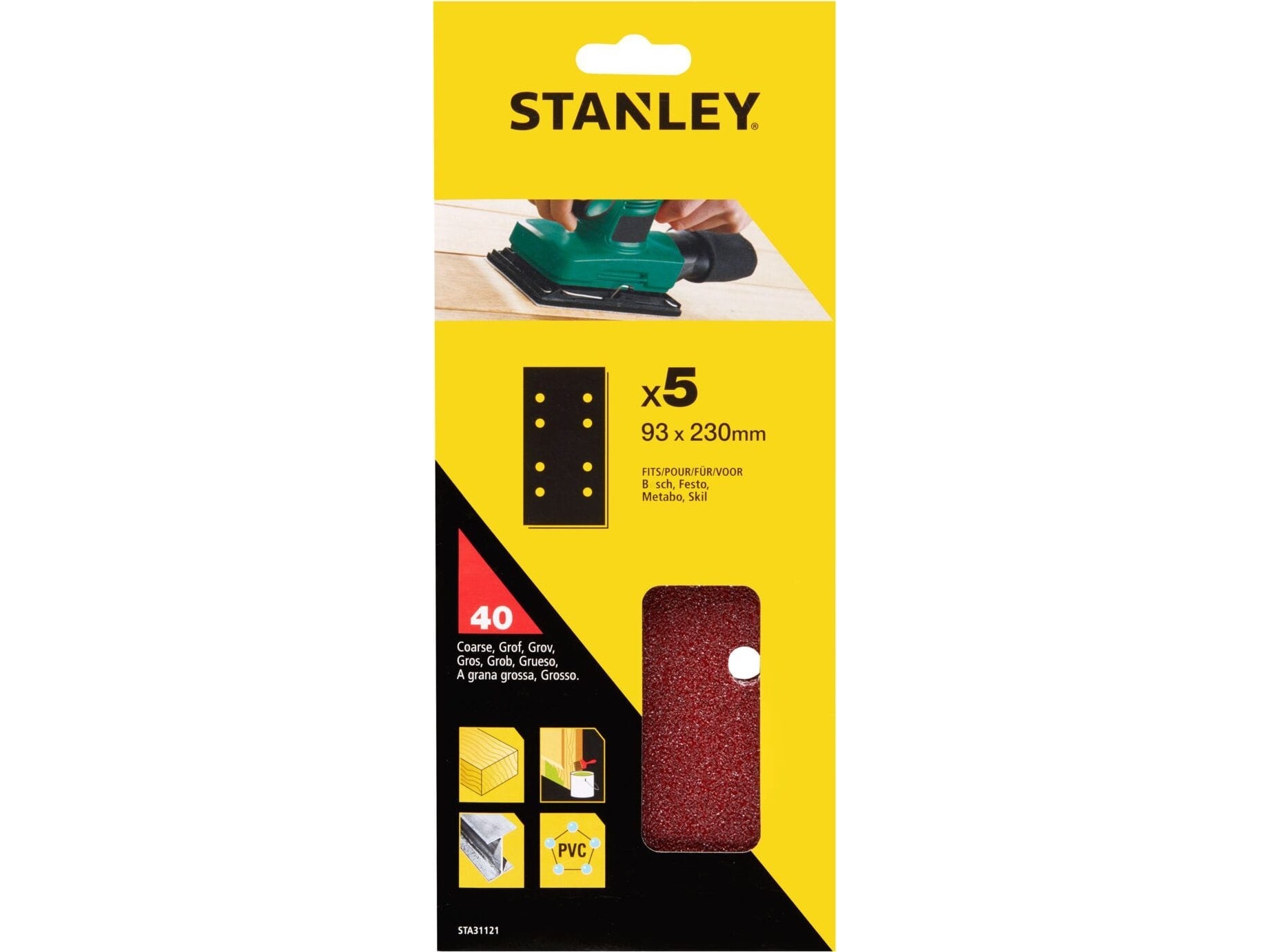Stanley SANDPAPIR 8 HUL ARK.93X230 OP. 5 SKIVE 40GR.