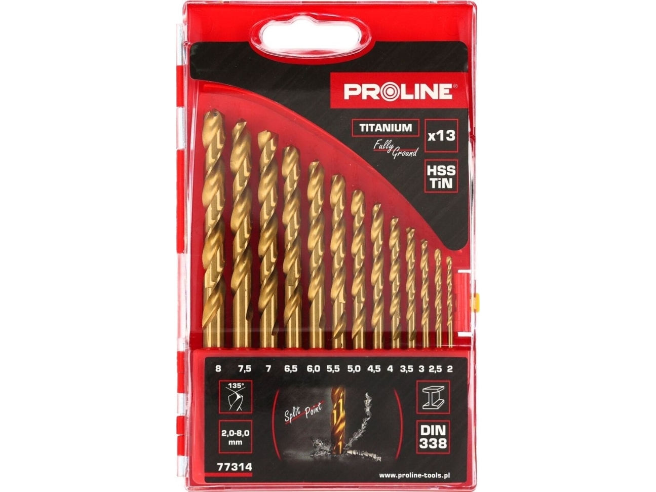 Grąžtas Pro-Line Proline Metaliniai Grąžtai Hsstin Din338 Šlifuoti, 13 Vnt (2-8 Mm) Prolino