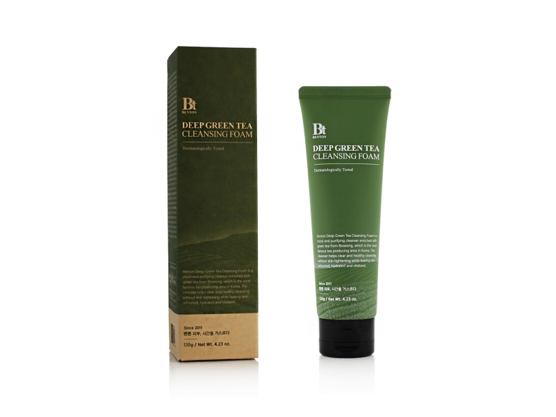 Benton Deep Green Tea Cleansing Foam 120G - Pore Tightening And Cleansing Face Cleanser For Oily And Sensitive Skin