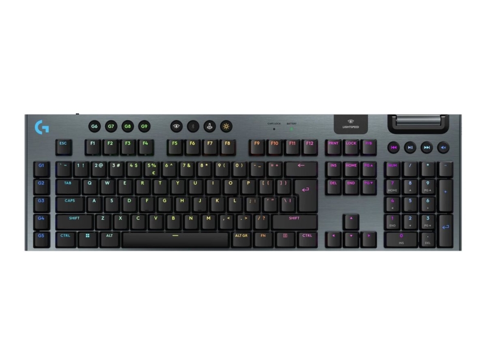 Logitech G G915 X - Tangentbord - LIGHTSPEED - bakgrundsbelyst - trådlös - 2.4 GHz, Bluetooth, USB - QWERTY - USA, internationellt - tangentbrytare: GL Clicky - svart | Spel - Gamingmöss & Tangentbord - Gaming tangentbord | GameStuff