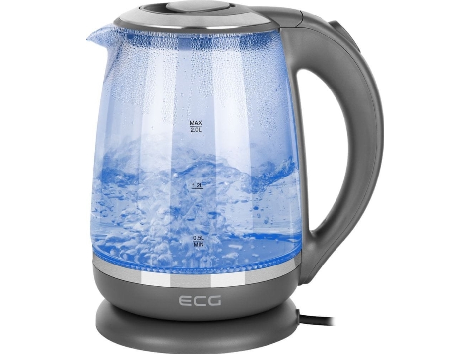 Ecg Elektrinis Virdulys Rk 2020 Baltas Glass, 2 L, 360° Base With Power Cord Storage, Melyna Backlight, 1850-2200 W