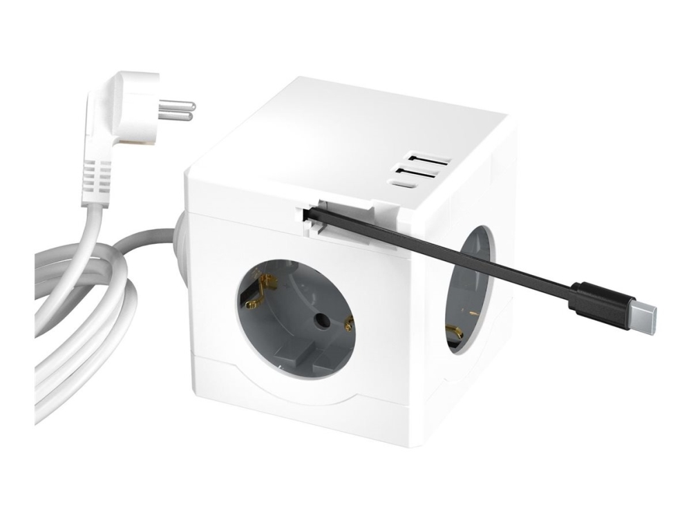 Microconnect - Stromverteilungseinheit - Eingang: Typ F - Ausgang: 6 (3 X Strom Typ F, 2 X Usb, 24 Pin Usb-C) - 1,5 M Kabel - Weiß