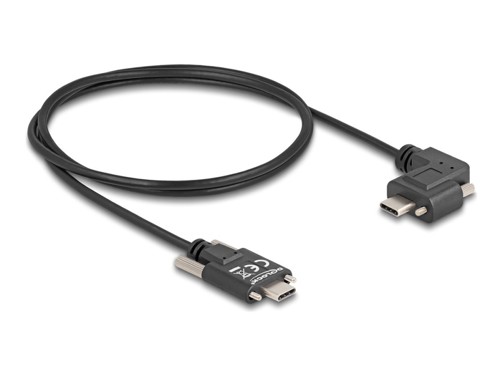 Delock Usb 2.0 Kabel Usb Type-C Stecker Mit Schrauben Zu Usb Type-C Stecker Mit Schrauben Gewinkelt Links / Rechts Pd 3.0 60 W 1 M, 1 M, Usb C, Usb C