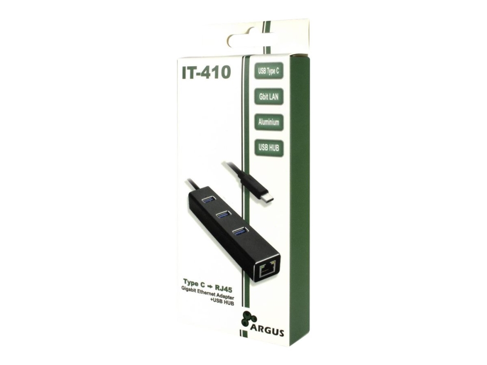 Inter-Tech Argus It-410, Usb 3.2 Gen 1 (3.1 Gen 1) Typ-C, Ieee 802.3Ab, Ieee 802.3I, Ieee 802.3U, Sort, Rj-45, Usb 3.2 Gen 1 (3.1 Gen 1) Typ-A, Alumi