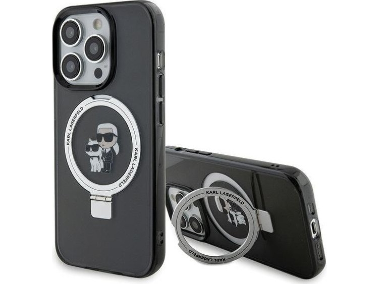Karl Lagerfeld Klhmp15xhmrskck Iphone 15 Pro Max 6.7" Sort/Sort Hardcase Med Ringstativ Karl&Choupette Magsafe