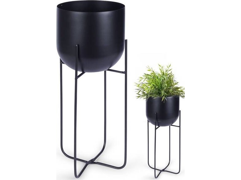 Blumentopfhalter Auf Standfuß Aus Metall, Schwarz 16,5X42 Cm