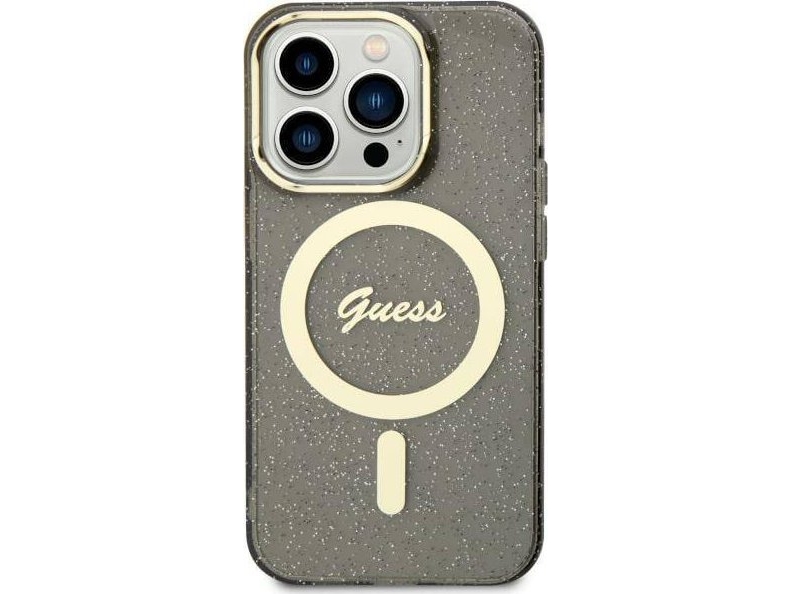 Guess Guhmn61hcmcgk Iphone   Black Black Hardcase Glitter Gold Magsafe