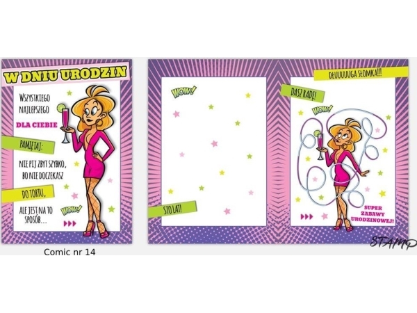 Kort Sæt Karnet Comic B6 + Kuvert, Mønster Nr. 14, Fødselsdagskort