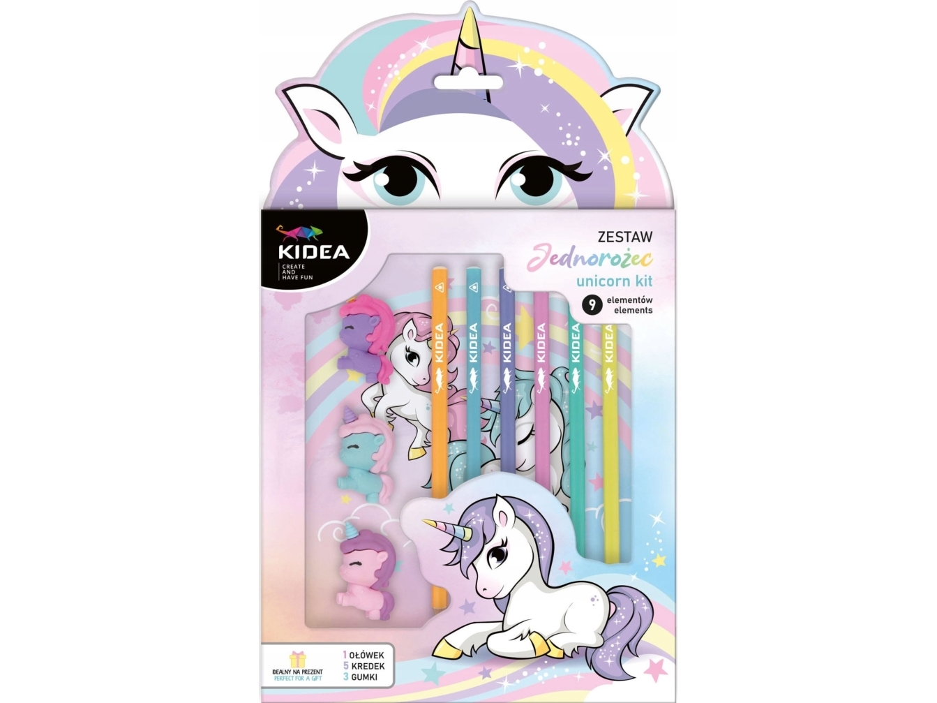 Unicorn School Set 9El Pencil, Crayons And Erasers Kidea