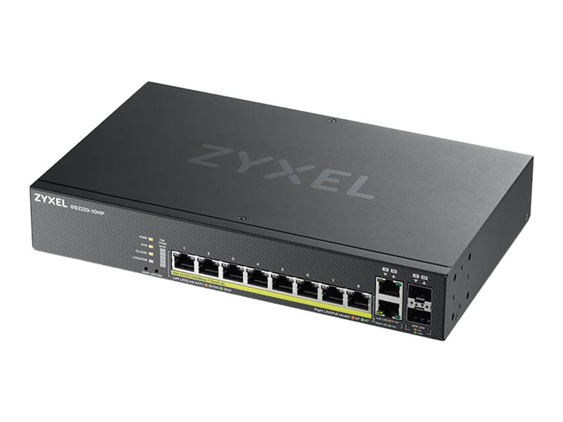 Zyxel Gs2220-10Hp - Switch - Administreret - 8 X 10/100/1000 (Poe+) + 2 X Combo Gigabit Sfp - Monterbar På Stativ, Væg-Monterbar - Poe+ (180 W)