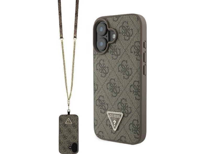 Guess Læder Metal Logo Strass Crossbody Cover Til Iphone 16 - Brun