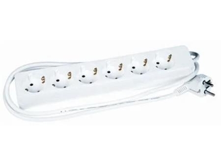 Uttag, 10A, Schuko 6 uttag, med jord, utan strömbrytare, 5 meter sladd, vit | N - A | GameStuff