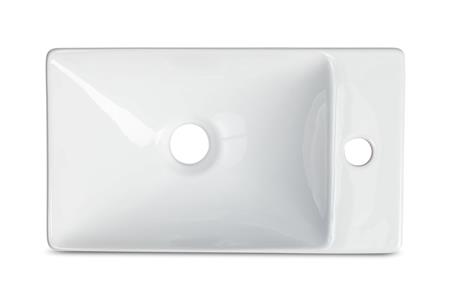 BLUE LABEL Keramisk håndvask, firkantet med hanehul til højre - 38x22x10 cm - uden overløb