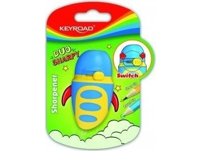 Keyroad Duo Sharpy lineal, plast, multifunktionel, 1 stk, med beholder, blister, mix farver