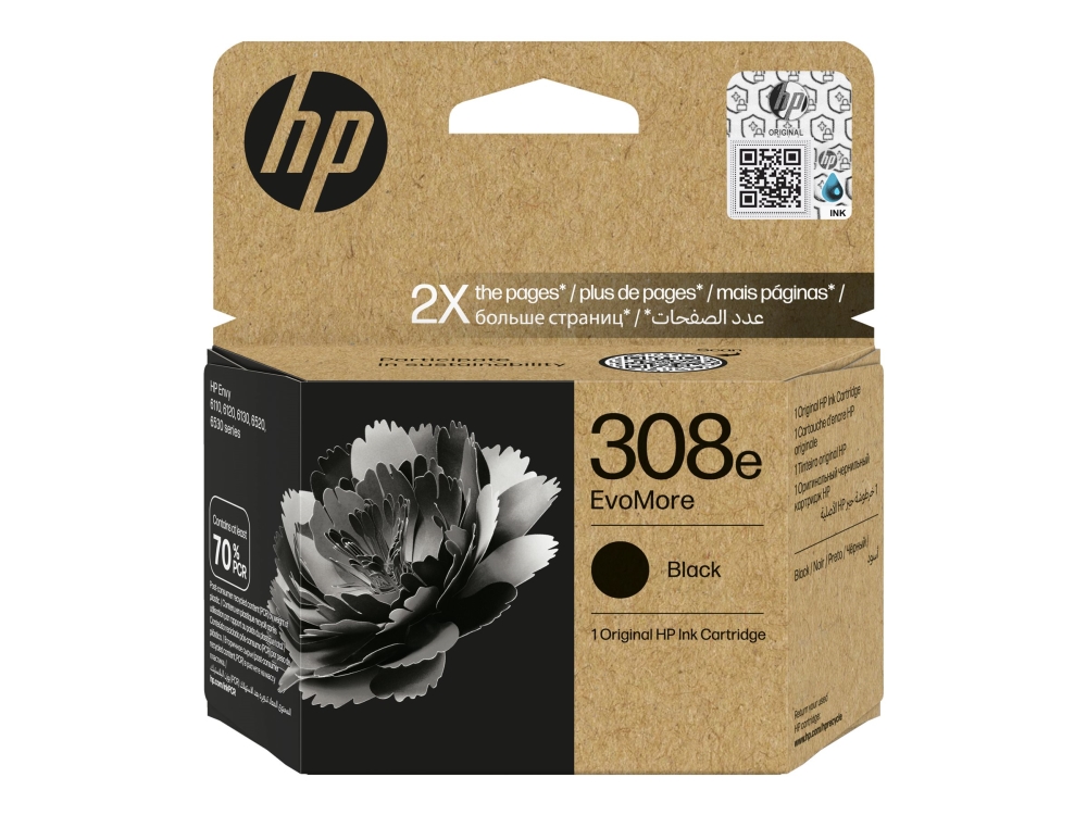 Hp 308E Evomore - Sort - Original - Boks - Blækpatron - For Envy 6110E, 6130E, 6520E, 6530E