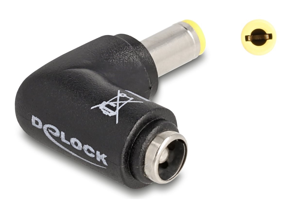 Delock Dc-Adapter 5,5 X 2,5 Mm Stik Til 5,5 X 2,5 Mm Fatning 90° Vinklet