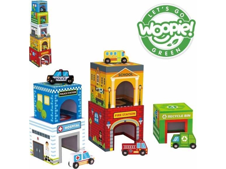 Woopie Susidedantys kubai - kaladėlės su medinėmis mašinėlėmis Miestas