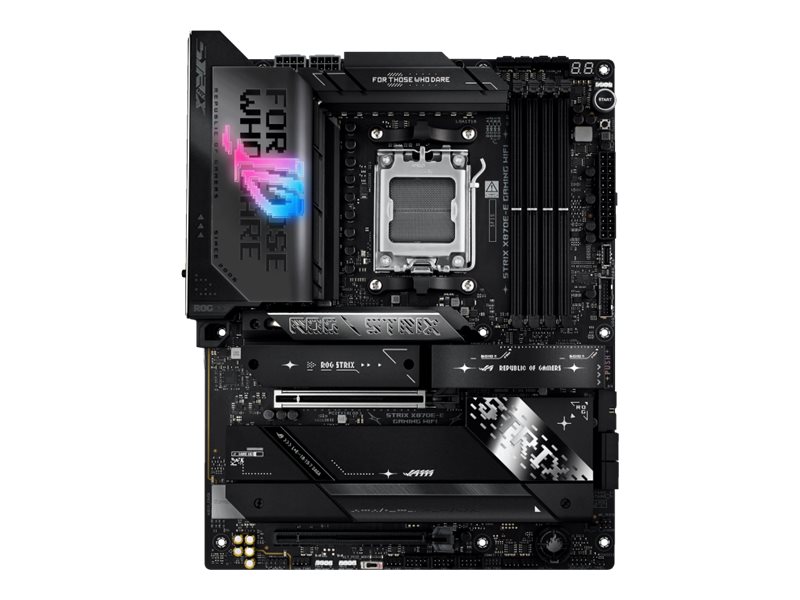 ASUS ROG STRIX X870E-E GAMING WIFI - Moderkort - ATX - Socket AM5 - AMD X870E Chipuppsättning - USB4, USB-C 3.2 Gen 2x2, USB-C 3.2 Gen2, USB 3.2 Gen 2, USB 3.2 Gen 1 - Wi-Fi 7, 5 Gigabit Ethernet, Bluetooth - inbyggda grafiken (CPU krävs) - HD-ljud (8 kanaler) | Datorkomponenter - Moderkort - AMD Moderkort | GameStuff