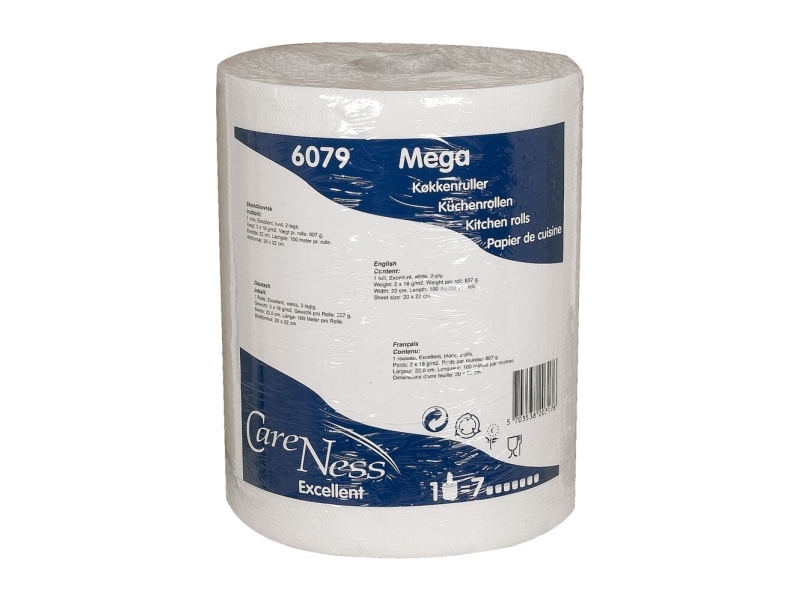 Pappershandduk, ABENA Care-Ness Excellent, 2-lagers, 100m x 22cm, Ø17,5cm, vit - (6 st.) | Catering - Dukar & Servetter - Övriga | GameStuff