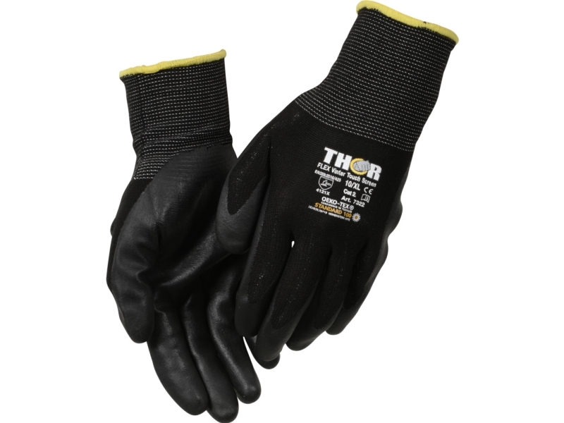 Nitriilikäsine, THOR Flex Winter, 10, musta, nitriili/nylon, ribbed, touch - (12 kpl)