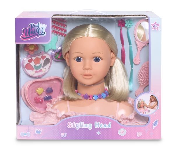 Real Uniq, Blondes Haar Und Make-Up Kopf Mit Zubehör Und Make-Up.