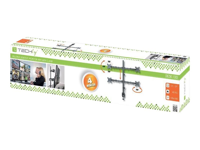 Techly - Stativ - For 4 Lcd Displays - Sort - Skærmstørrelse: 13"-27" - Klemmemonterbar